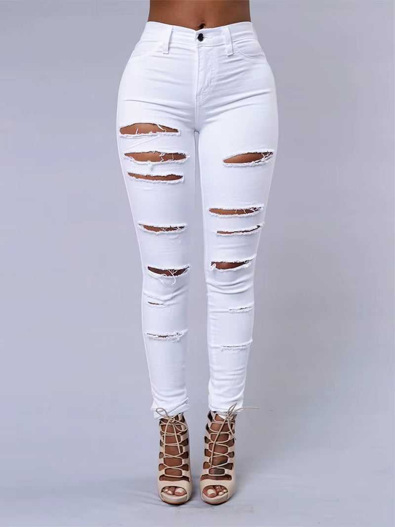 Jeans rasgados de oferta para mujeres, jeans de mezclilla ajustados y sexy, moda streetwear, pantalones lápiz casuales, ropa femenina para primavera y verano