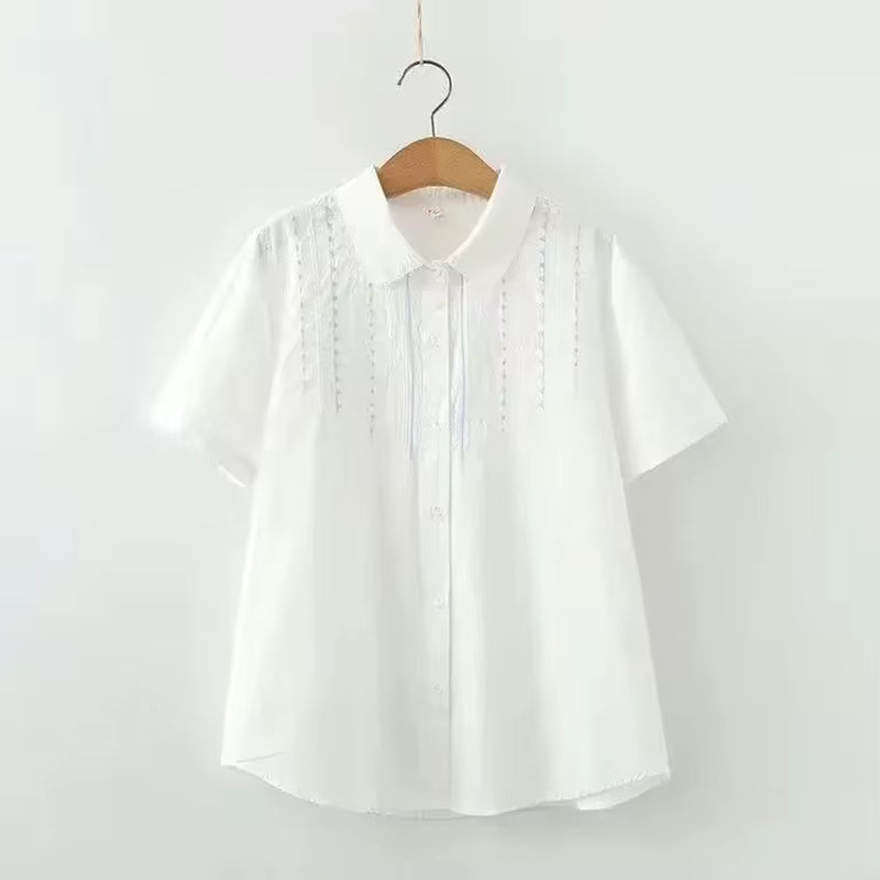 Camisas de manga larga de algodón jacquard con bordados para mujer, otoño, nueva blusa blanca de encaje, blusas y tops sueltos y casuales para señora.