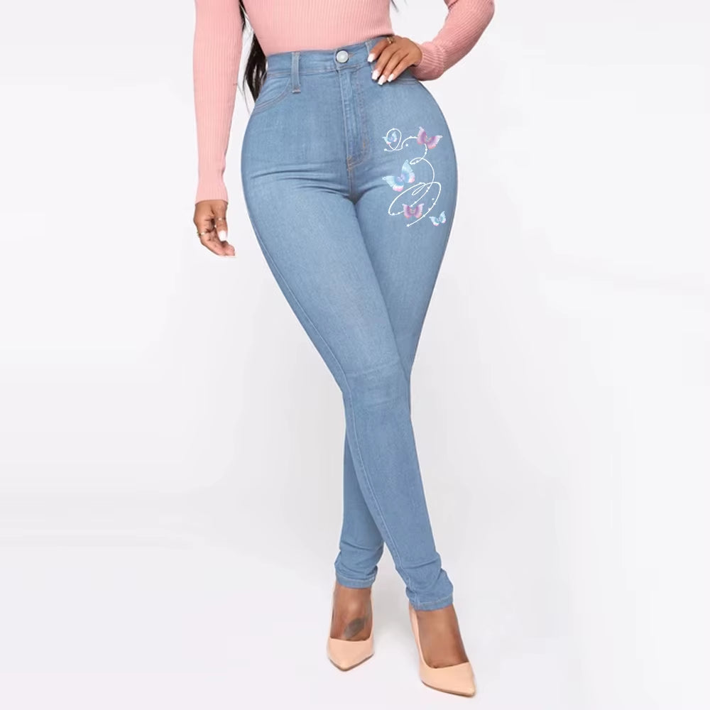 Pantalones Vaqueros de Cintura Alta para Mujer, Ajustados y Elásticos, Denim Azul, Lavado Retro, Pantalones Lápiz Slim