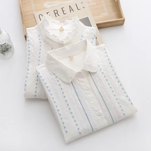 Camisas de manga larga de algodón jacquard con bordados para mujer, otoño, nueva blusa blanca de encaje, blusas y tops sueltos y casuales para señora.