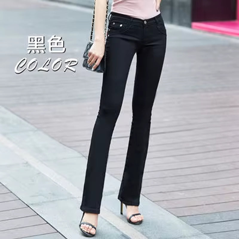 Women'S White 80% Cotton Flare Denim Pants Mom'S Fomal Skinny Stretch Jeans Trend Candy Color Slim Cowboy Trousers OL Pantalones