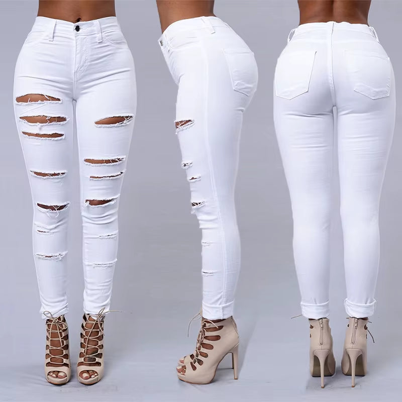 Jeans rasgados de oferta para mujeres, jeans de mezclilla ajustados y sexy, moda streetwear, pantalones lápiz casuales, ropa femenina para primavera y verano