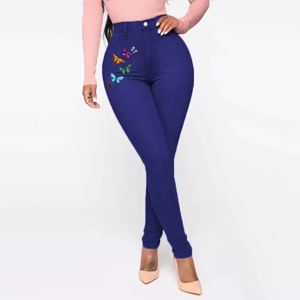 Pantalones Vaqueros de Cintura Alta para Mujer, Ajustados y Elásticos, Denim Azul, Lavado Retro, Pantalones Lápiz Slim