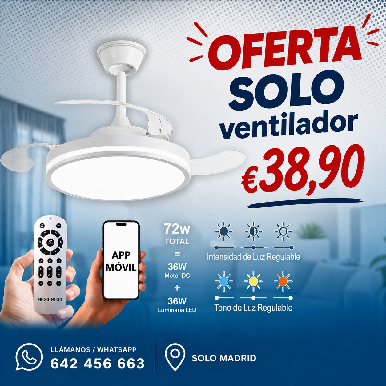 Solo Ventilador techo Luz