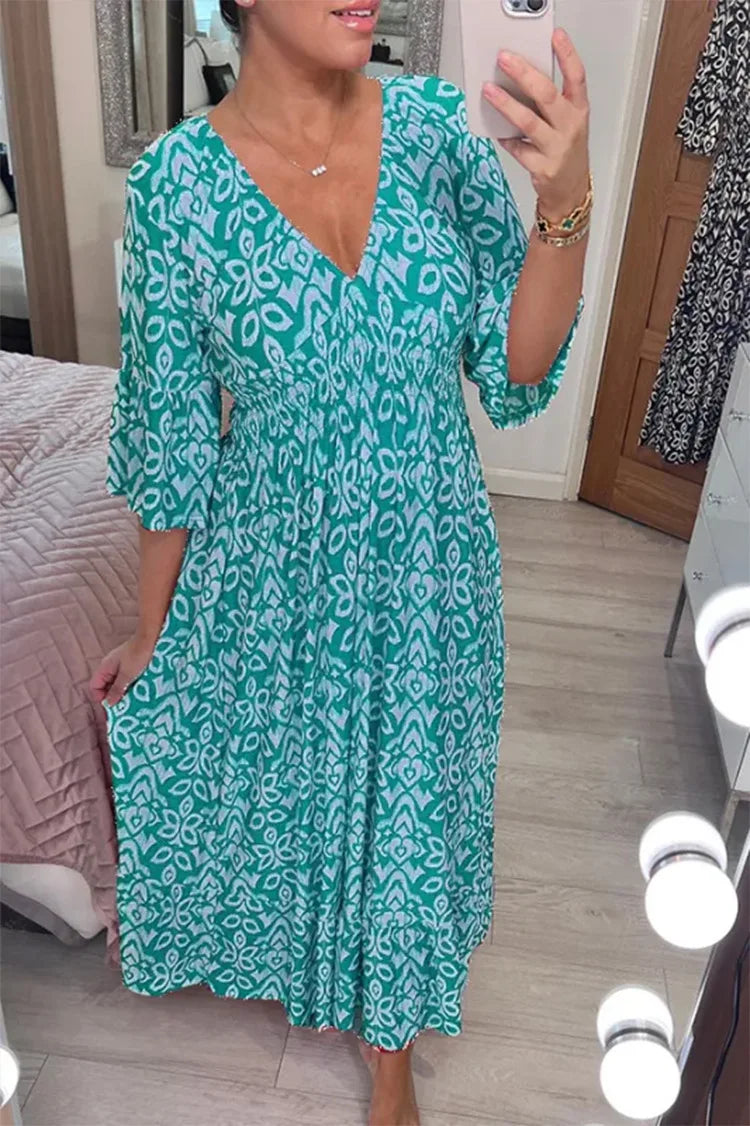 Vestido Bohemio Casual de Verano 2024 con Escote en V y Flores para Mujer, Vestido Envoltura de Verano Elegante, Ropa de Playa para Vacaciones, Vestidos Sueltos de Playa para Dama Elegante