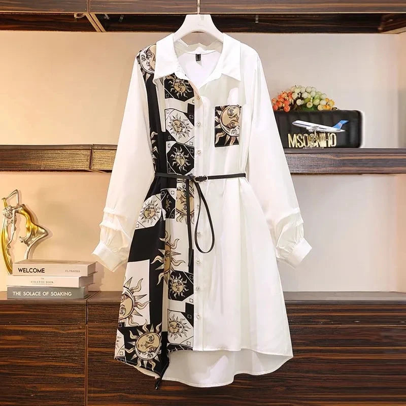 Vestido femenino vintage de línea A con cinturón, cuello polo suelto, elegante, de un solo pecho, longitud hasta la rodilla, para mujer, primavera 2026