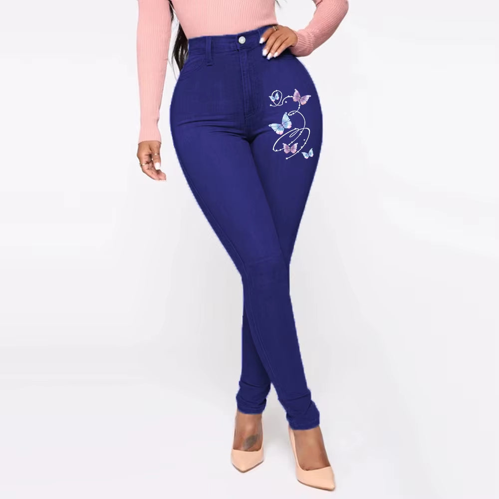 Pantalones Vaqueros de Cintura Alta para Mujer, Ajustados y Elásticos, Denim Azul, Lavado Retro, Pantalones Lápiz Slim