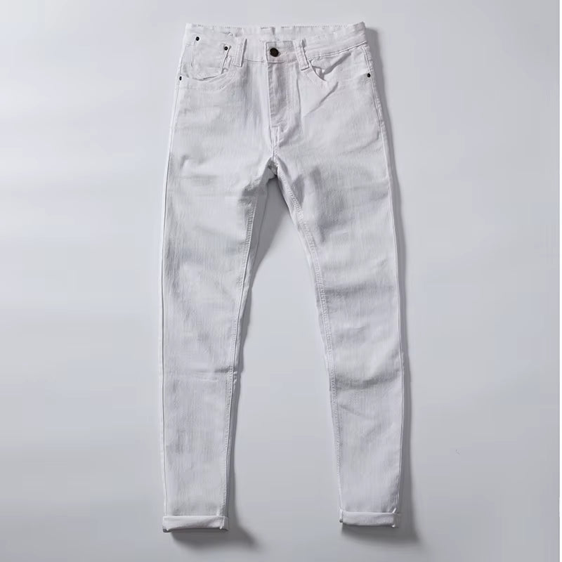 Jeans ajustados elásticos para hombre color azul claro, moda casual.