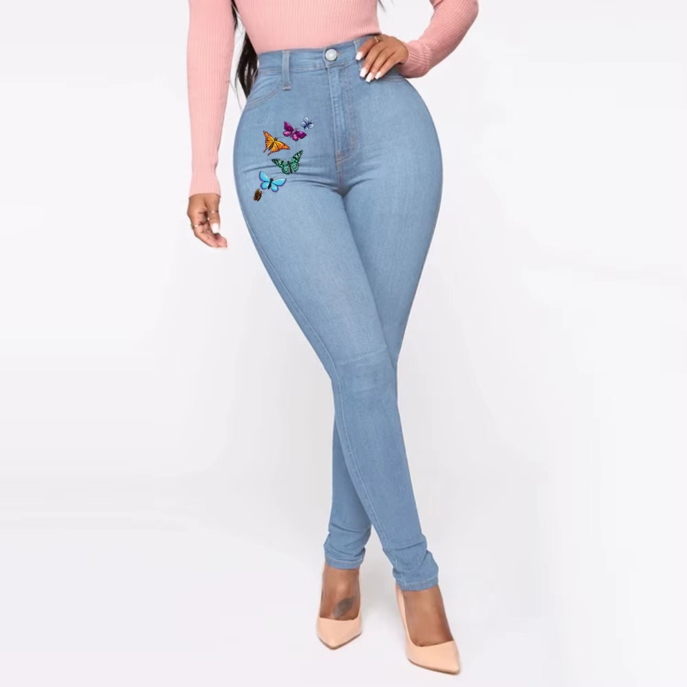 Pantalones Vaqueros de Cintura Alta para Mujer, Ajustados y Elásticos, Denim Azul, Lavado Retro, Pantalones Lápiz Slim