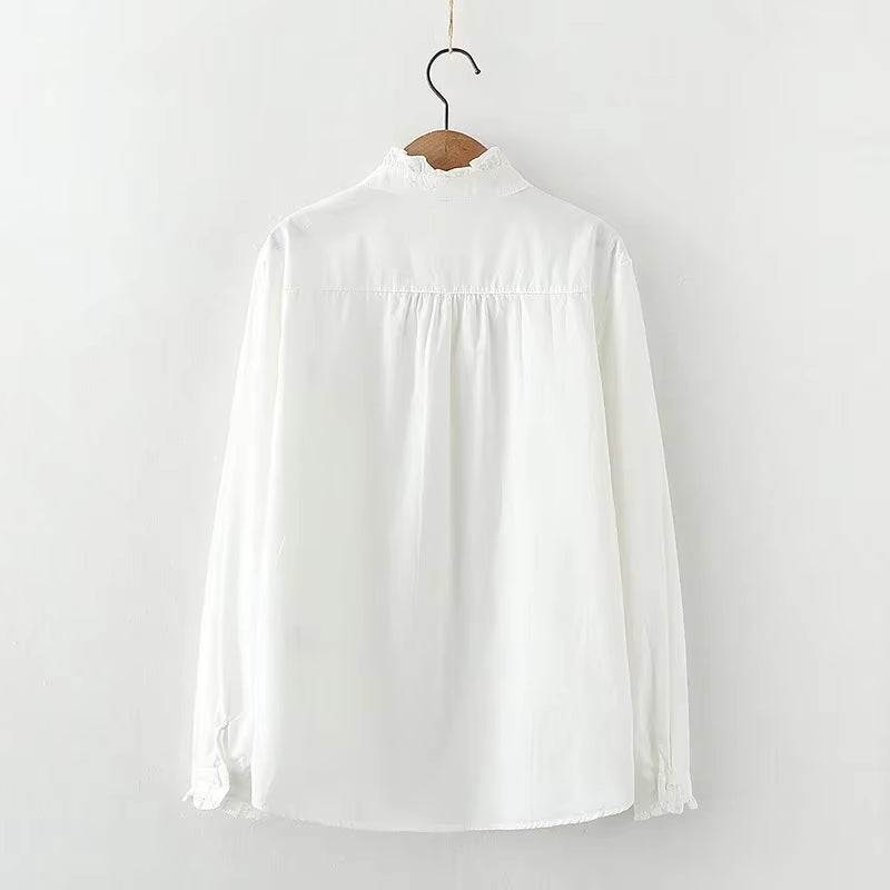 Camisas de manga larga de algodón jacquard con bordados para mujer, otoño, nueva blusa blanca de encaje, blusas y tops sueltos y casuales para señora.