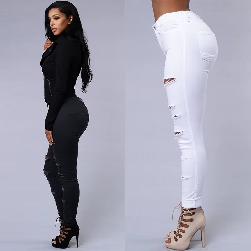 Jeans rasgados de oferta para mujeres, jeans de mezclilla ajustados y sexy, moda streetwear, pantalones lápiz casuales, ropa femenina para primavera y verano