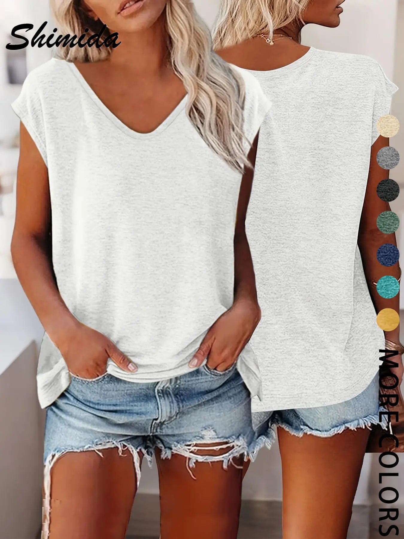 Women'S Summer Plain V-Neck Sleeveless Top, Casual Daily Wear, Comfortable and Stylish, Perfect for Everyday Use