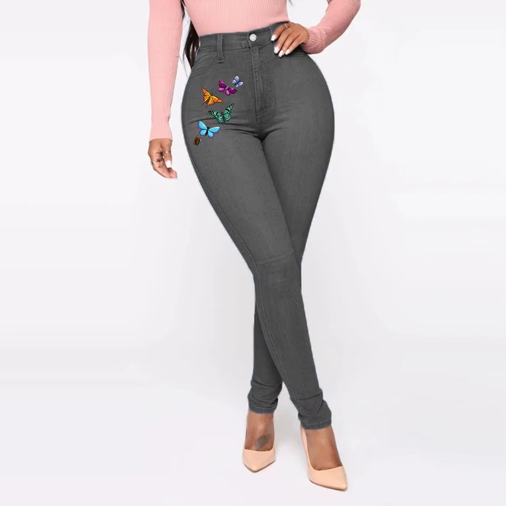 Pantalones Vaqueros de Cintura Alta para Mujer, Ajustados y Elásticos, Denim Azul, Lavado Retro, Pantalones Lápiz Slim